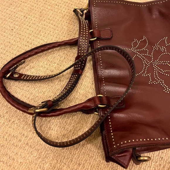 Patricia Nash Leather Angela Studded Floral tote Purse bag Satchel - Picture 2 of 12